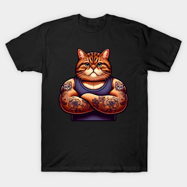 Tabby Cat with Cat Tattoo T-Shirt by Plushism